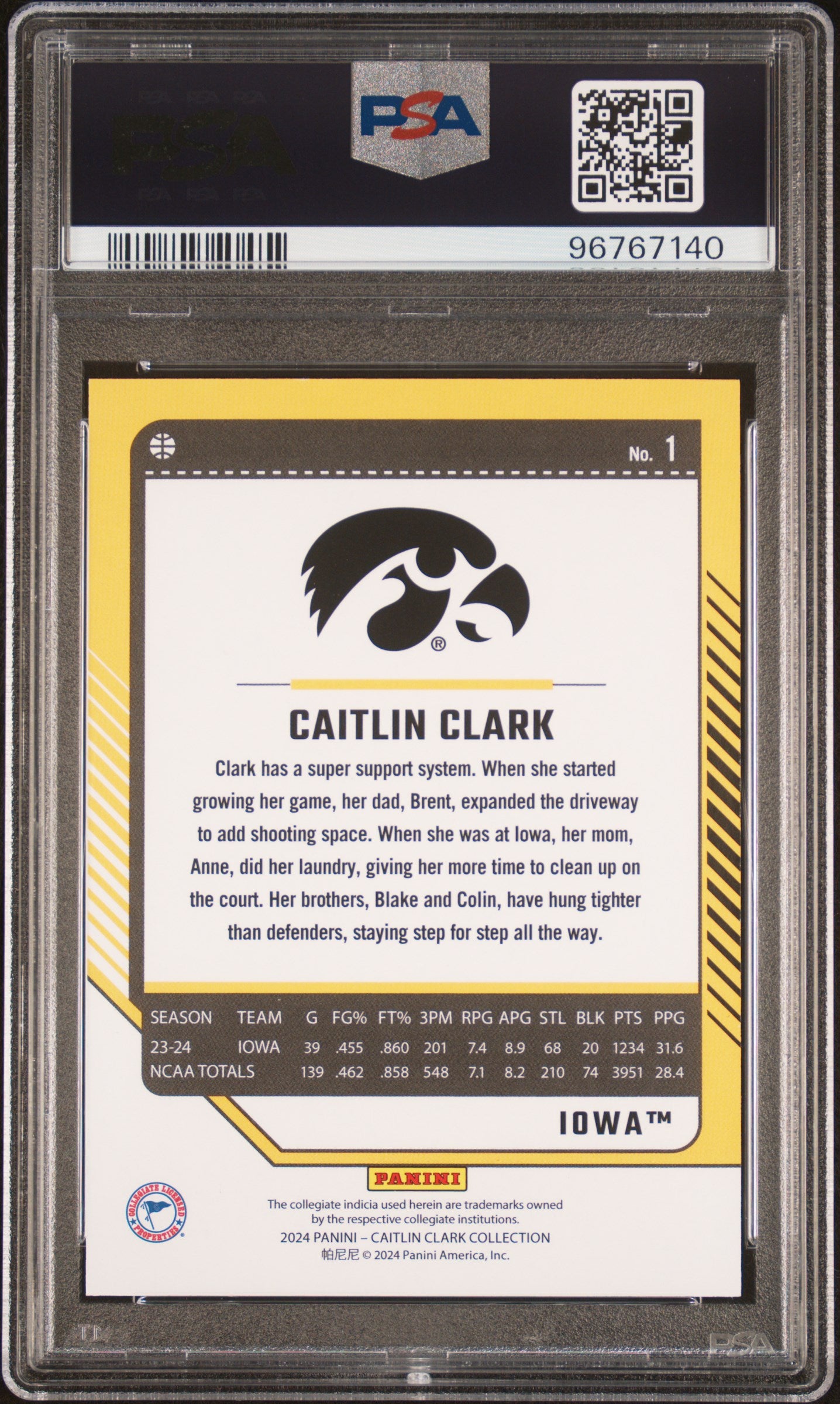 Caitlin Clark 2024 Panini Collection #1 Caitlin Clark Floating Hearts PSA 10