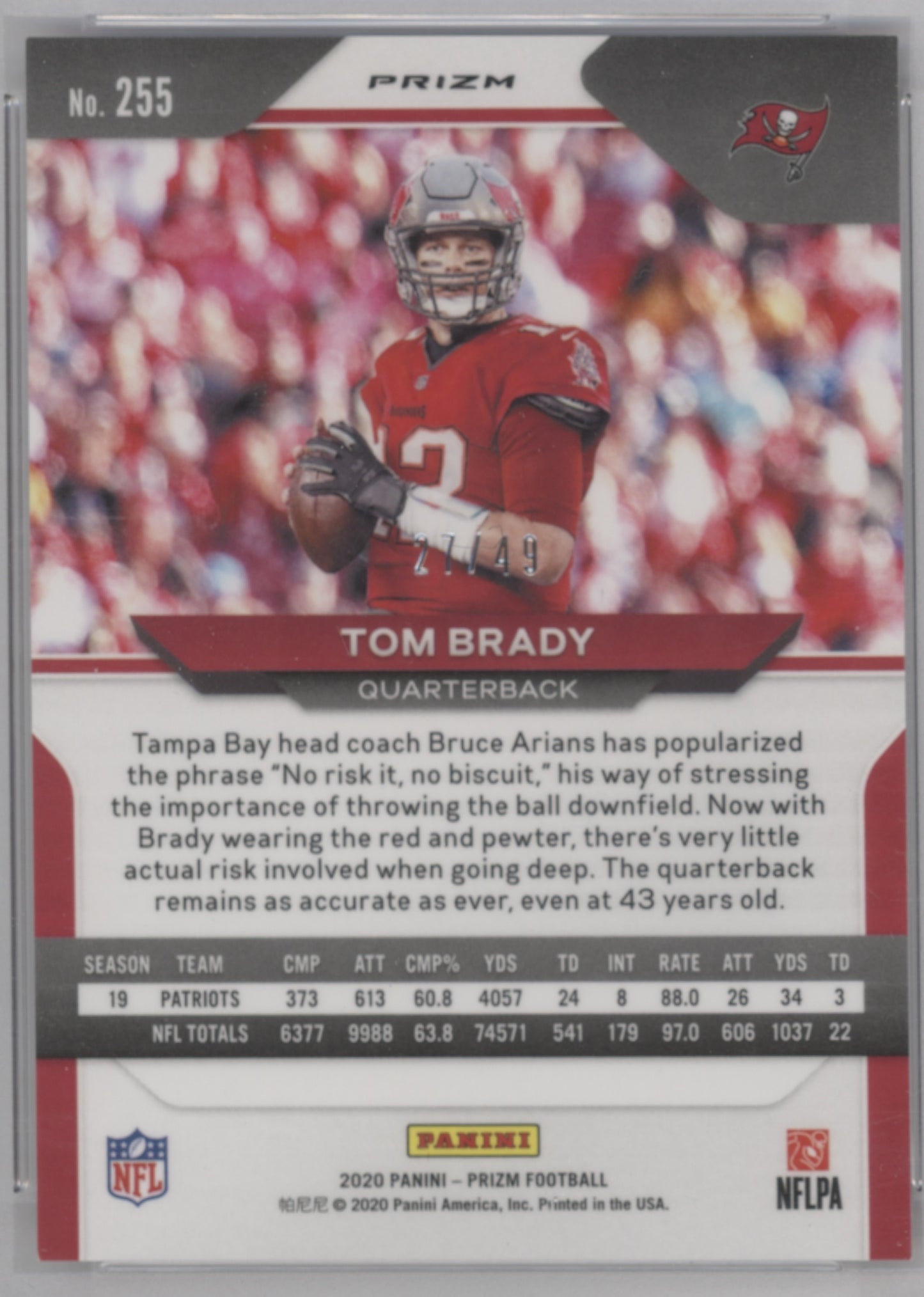 2020 Panini Prizm #255 Tom Brady Prizm Purple Power PSA 9 #/49