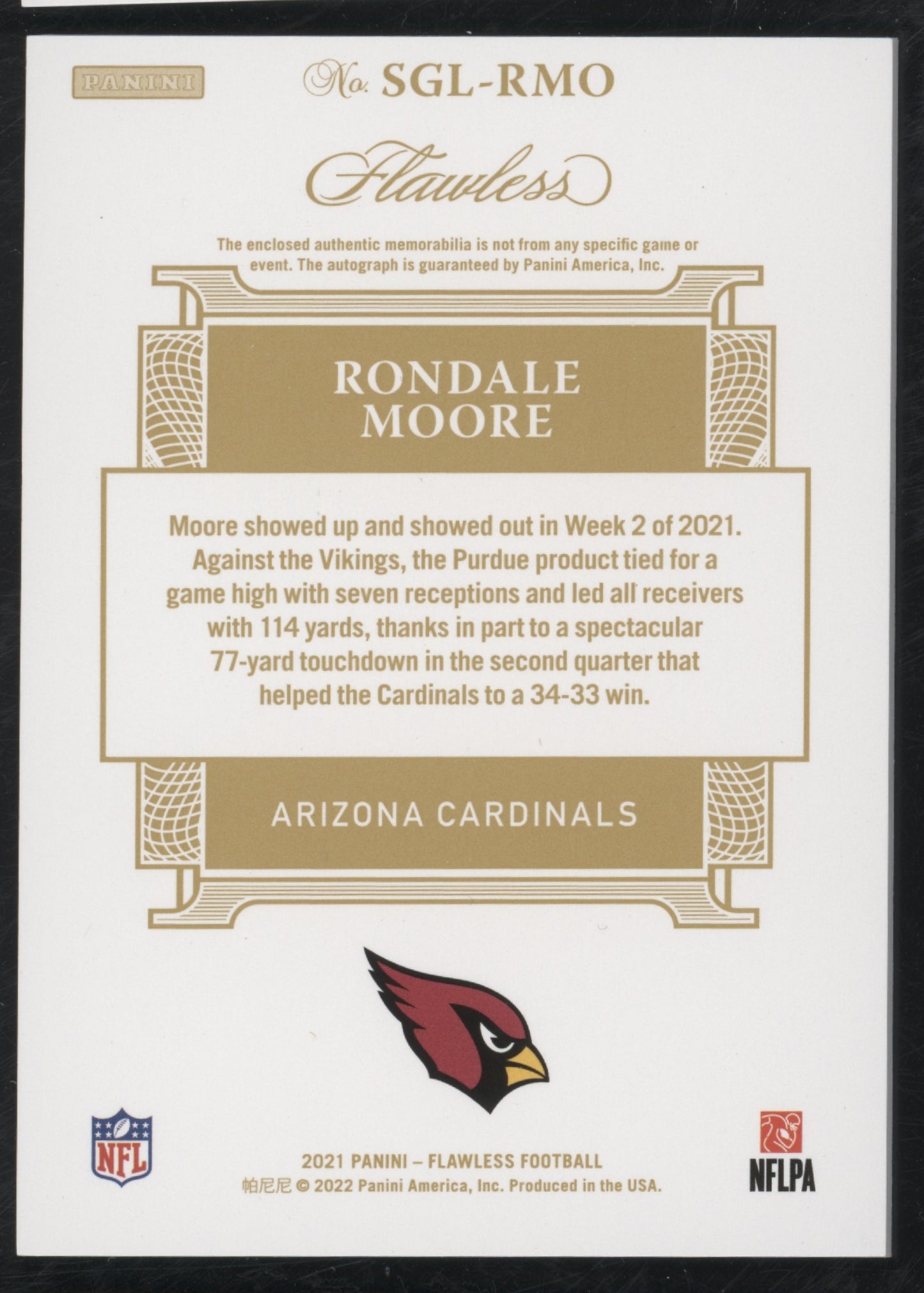 2021 Panini Flawless #SGL-RMO Rondale Moore Signature Gloves Other 9.5 #/25