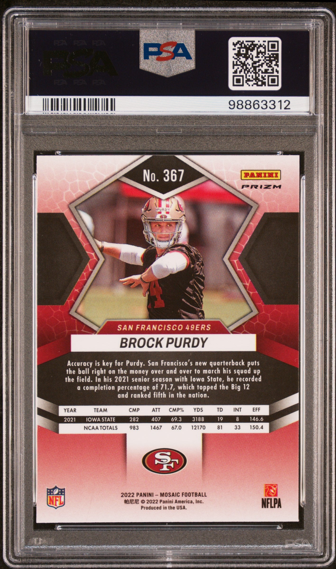 2022 Panini Mosaic #367 Brock Purdy Mosaic Reactive Orange PSA 10