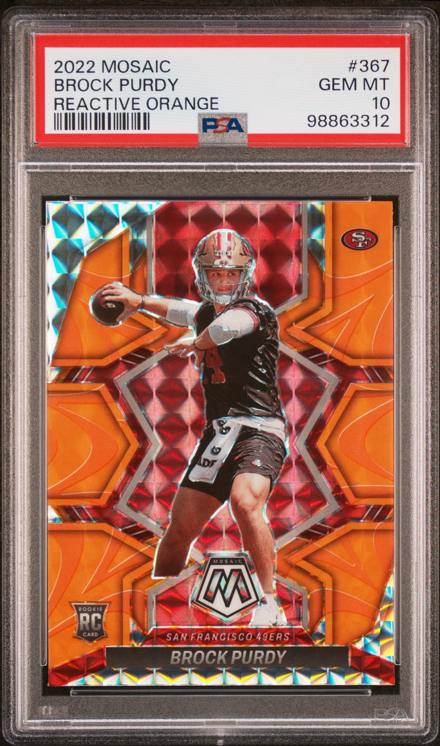 2022 Panini Mosaic #367 Brock Purdy Mosaic Reactive Orange PSA 10