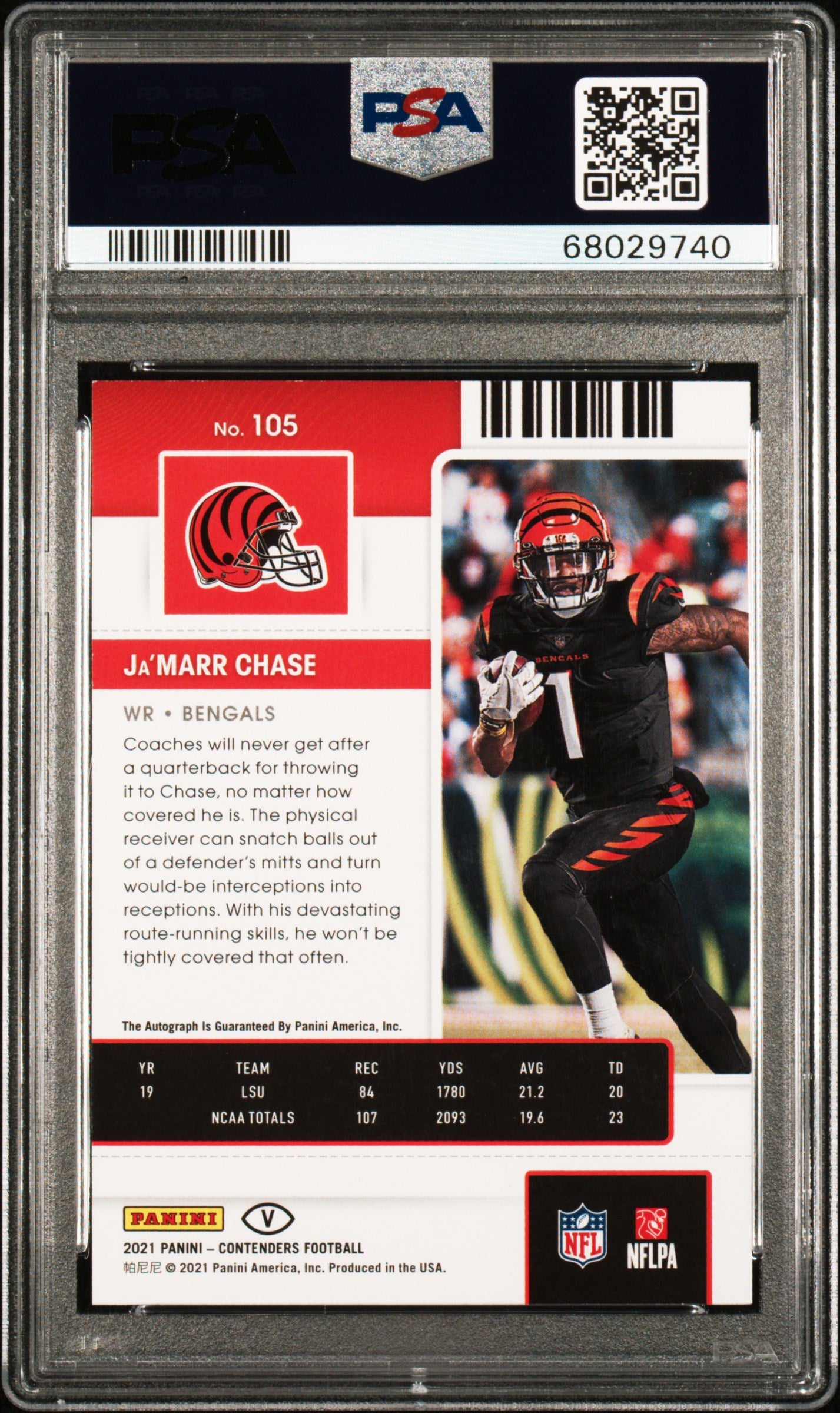 2021 Panini Contenders #105 Ja'Marr Chase Variation-Autograph PSA 9