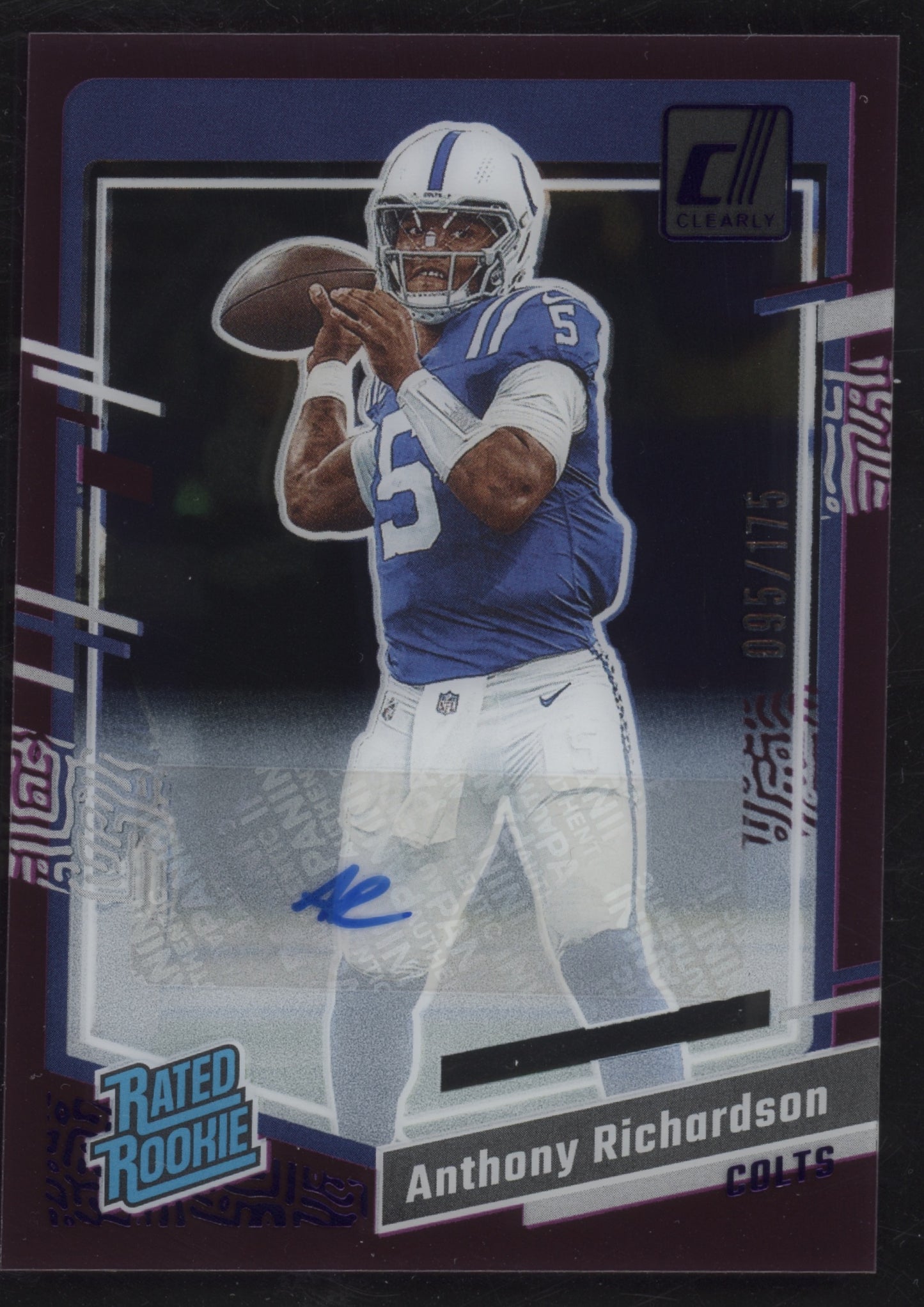 2023 Clearly Donruss #52 Anthony Richardson Rated Rookie Autographs Purple