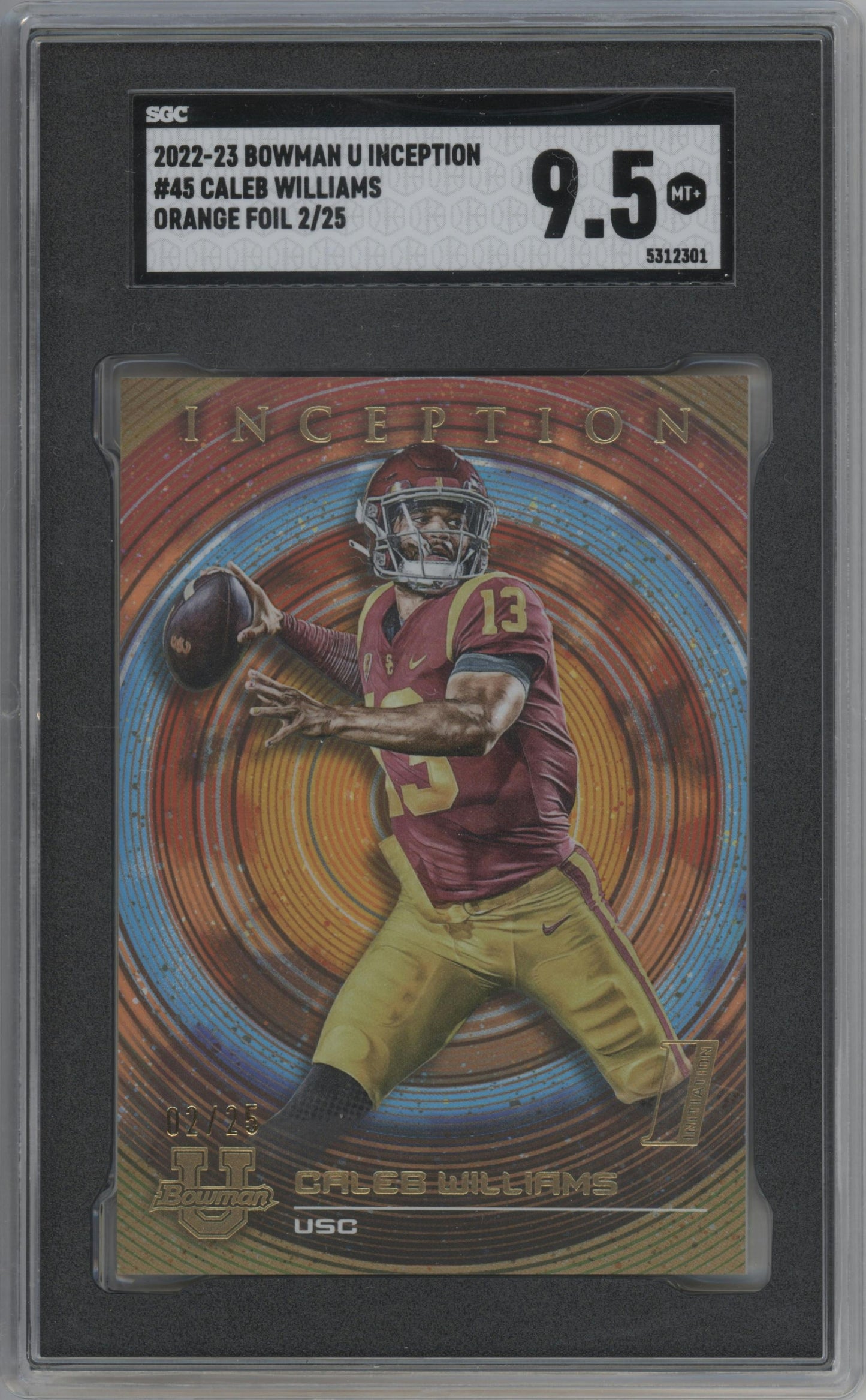 2022-23 Bowman University Inception #45 Caleb Williams Orange Foil SGC 9.5