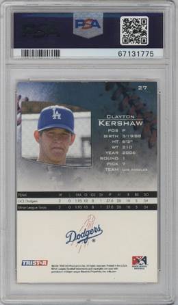 2006 Tristar Prospects Plus #27 Clayton Kershaw Prospects Plus PSA 8