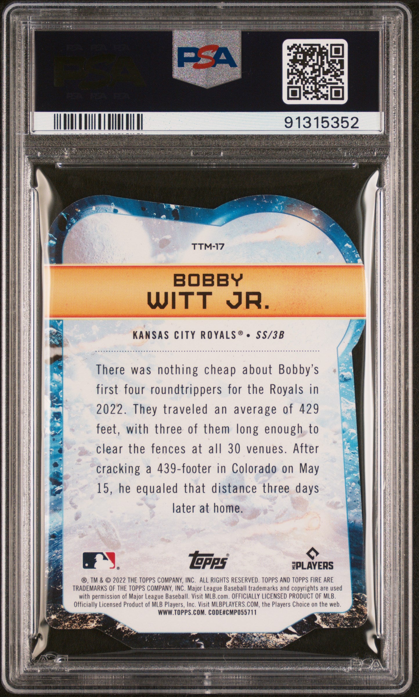 2022 Topps Fire To The Moon #TTM17 Bobby Witt Jr. To The Mn-D/C-Gld.Mntd. PSA 10