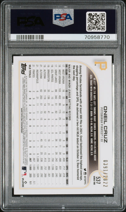 2022 Topps #537 Oneil Cruz Gold PSA 10 #/2022