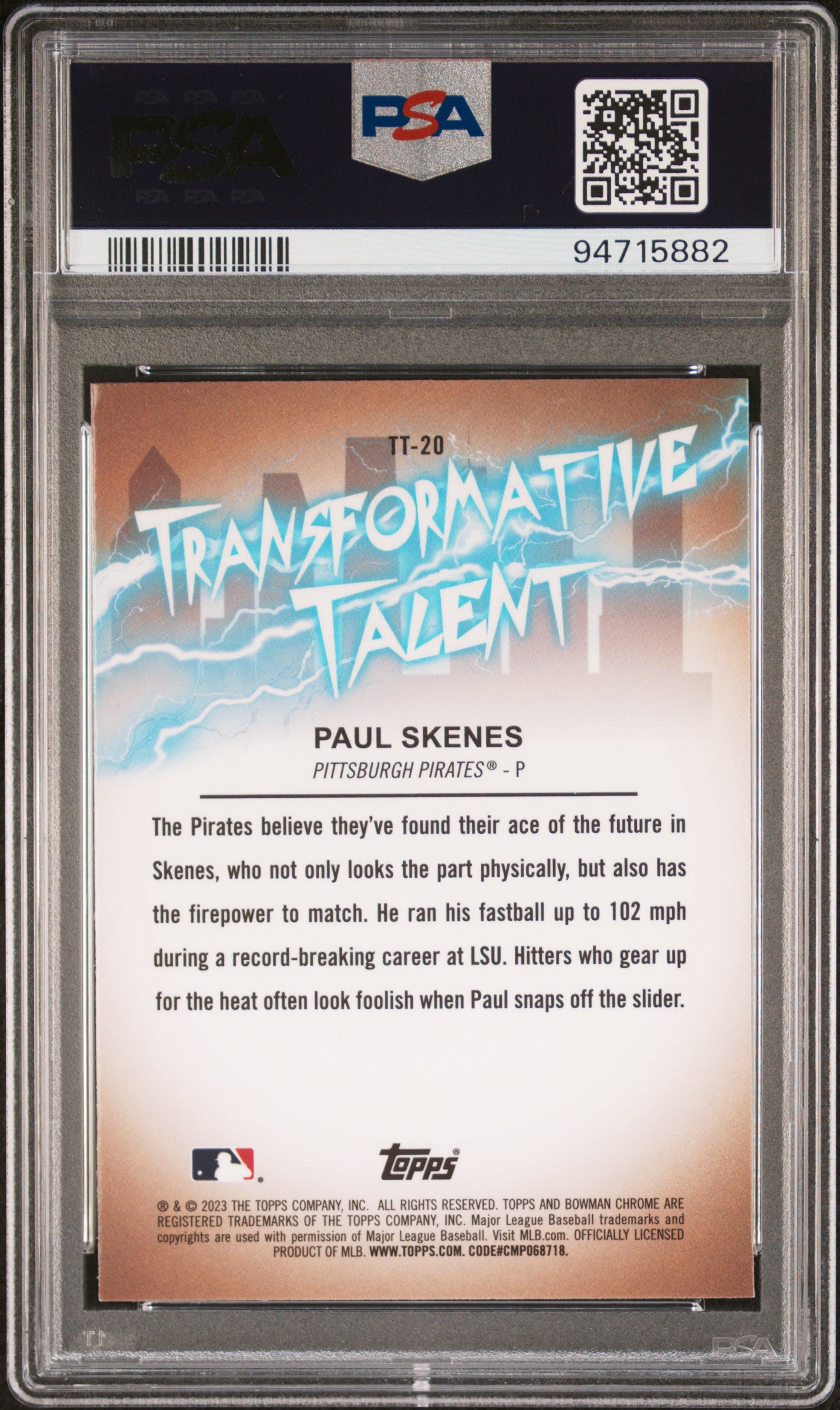 2023 Bowman Draft Transformative Talent #TT20 Paul Skenes PSA 10