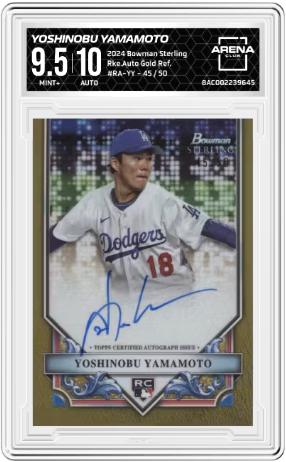 2024 Bowman Sterling #RA-YY Yoshinobu Yamamoto Rookie Autographs Gold Wave Ref