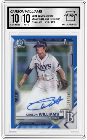 2021 Bowman Draft #CDA-CW Carson Williams Chrome Draft Pick Auto Blue Ref #/150