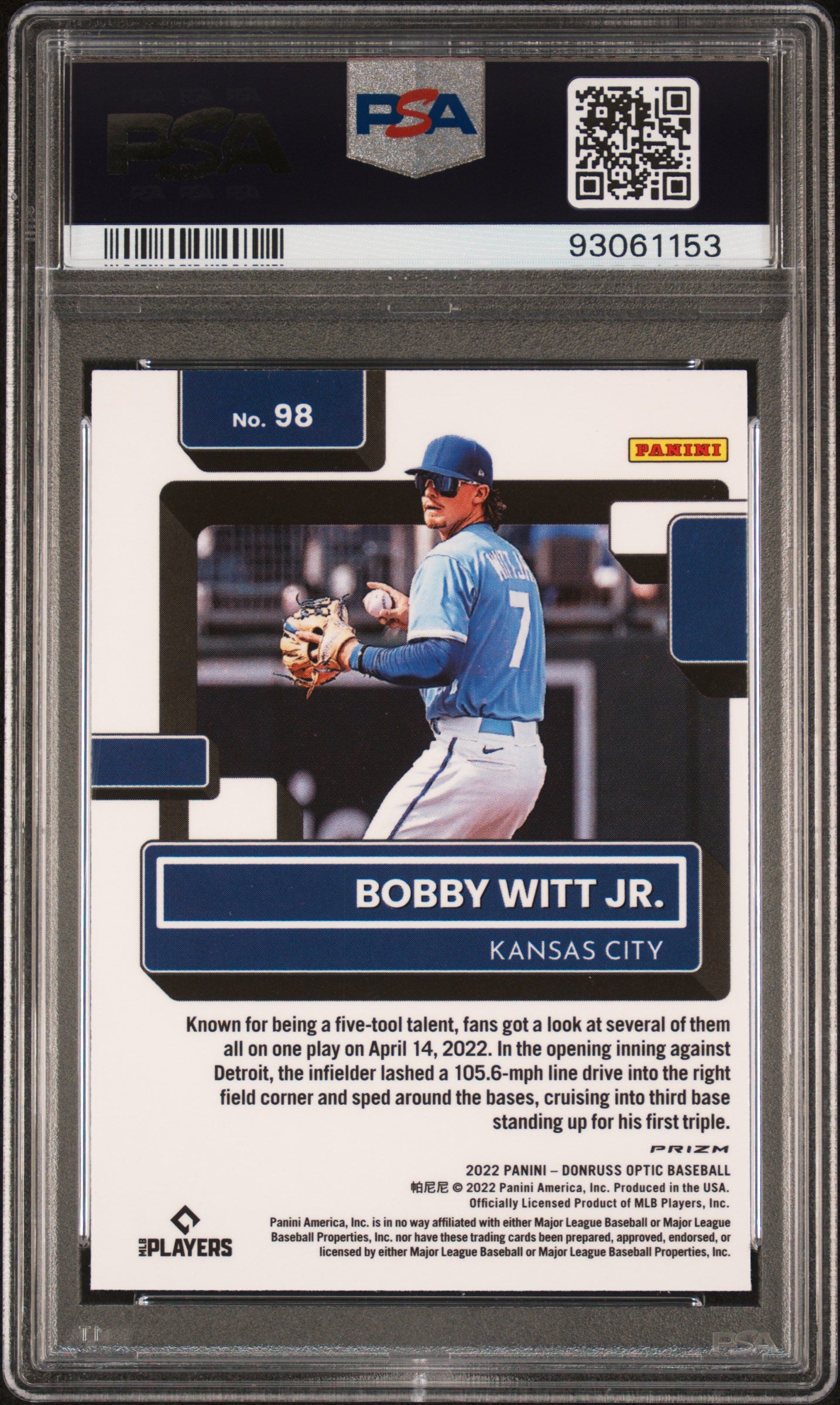 2022 Panini Donruss Optic #98 Bobby Witt Jr. Pink PSA 9