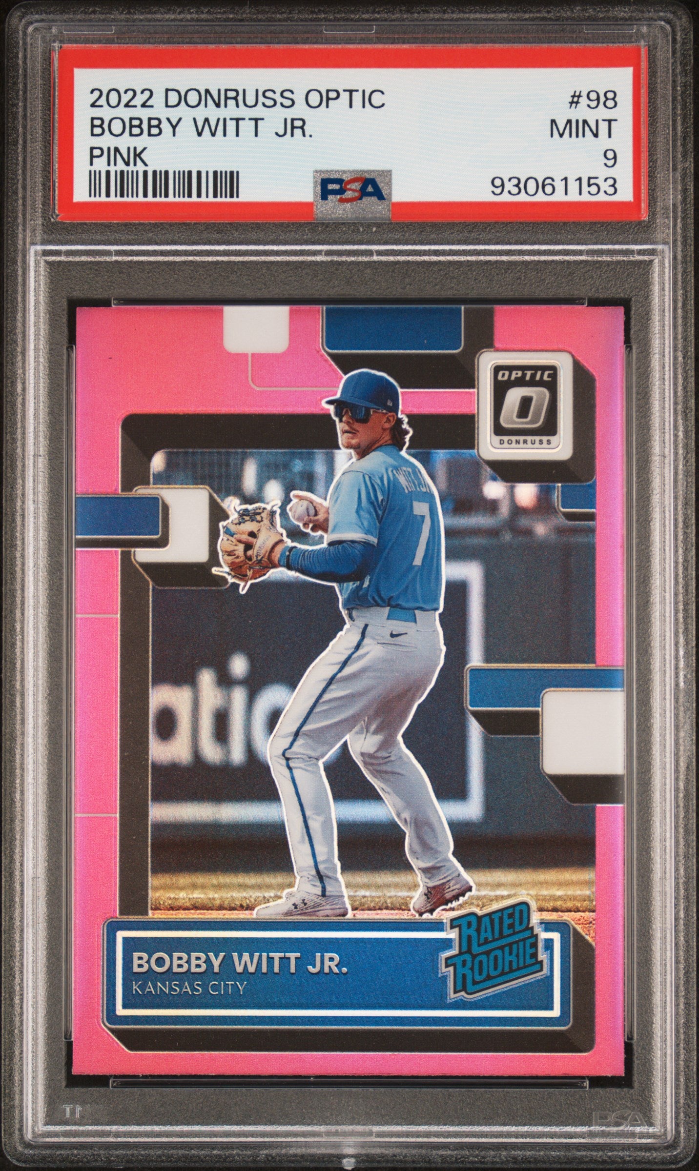 2022 Panini Donruss Optic #98 Bobby Witt Jr. Pink PSA 9