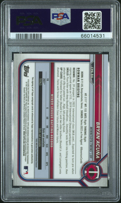 2022 Bowman Chrome Prospect #CPABA Bryan Acuna Chrome Prospect Auto PSA 10