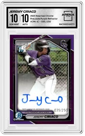 2024 Bowman Chrome #CPA-JC Jeremy Ciriaco Prospects Autog Purple Refractors 10