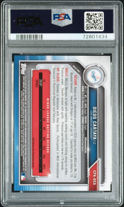 2019 Bowman Prospect Auto Chrome #DCA Diego Cartaya Gold PSA 10 #/50