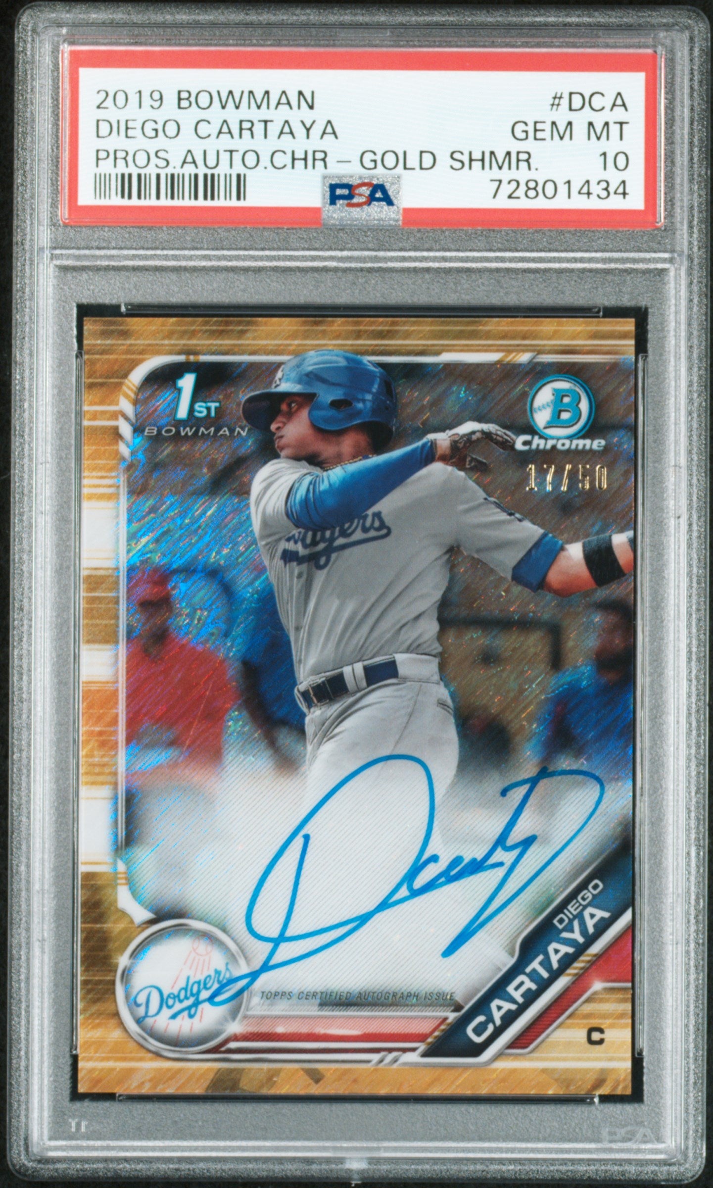 2019 Bowman Prospect Auto Chrome #DCA Diego Cartaya Gold PSA 10 #/50