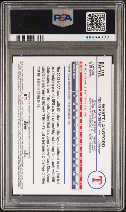 2024 Topps Chrome Rookie Autographs #RAWL Wyatt Langford Autograph PSA 10