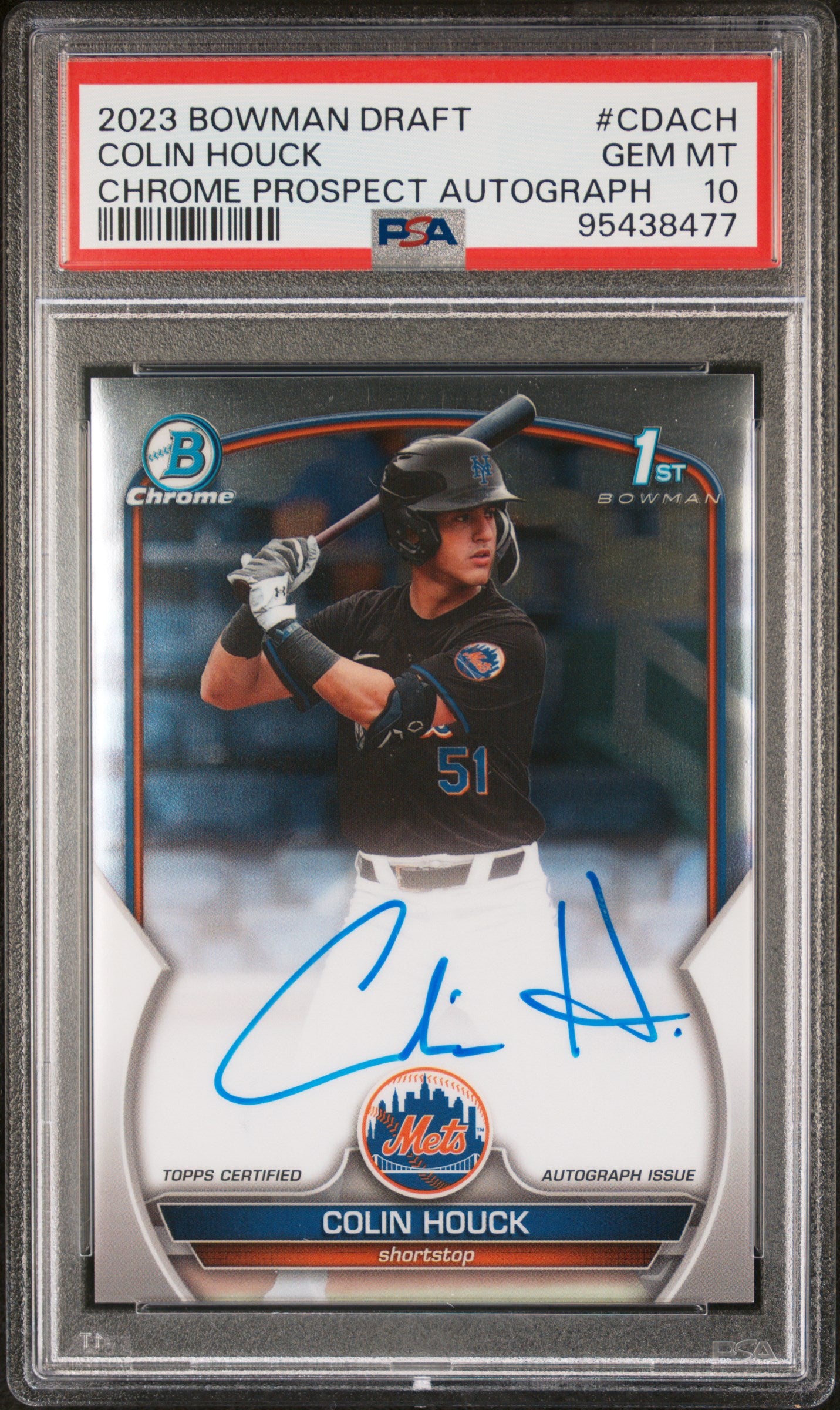 2023 Bowman Draft Chrome Prospect Autograph #CDACH Colin Houck Autograph PSA 10