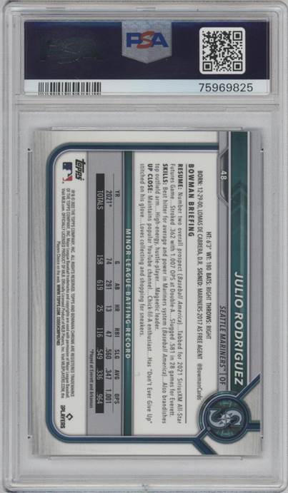 2022 Bowman Chrome Sapphire Edition #48 Julio Rodriguez PSA 10