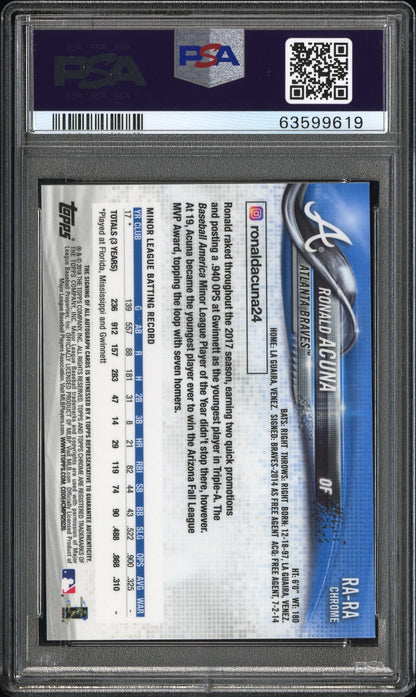 2018 Topps Chrome Rookie Autograph #RA-RA Ronald Acuna Rookie Autograph PSA 9