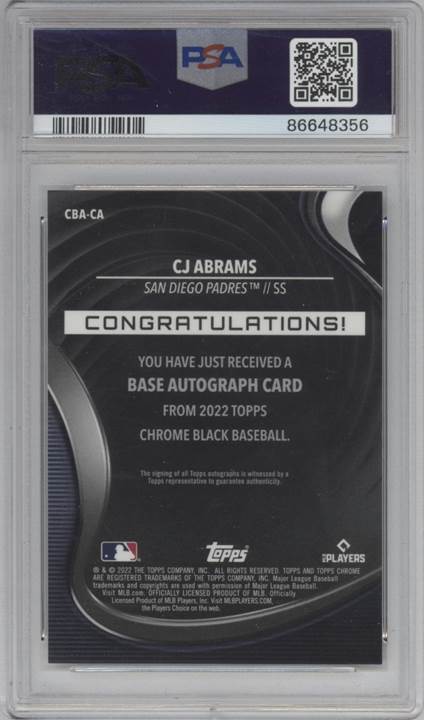 2022 Topps Chrome Black #CBA-CA CJ Abrams Autographs Orange Ref PSA 10 #/25