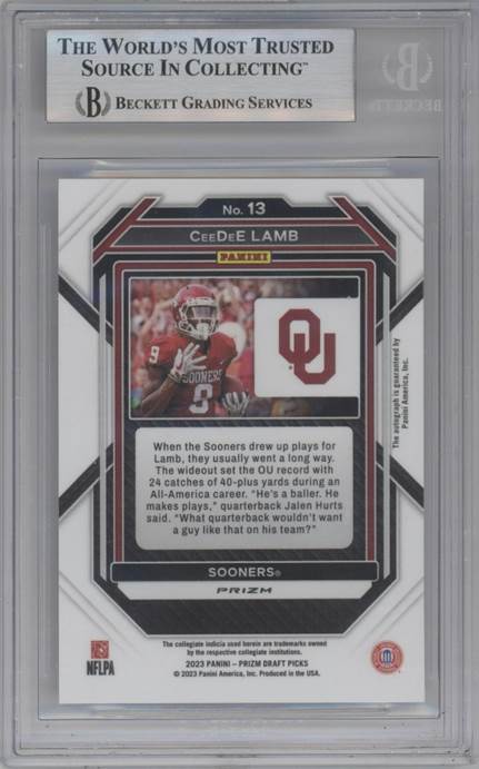 CeeDee Lamb 2023 Panini Prizm Draft Picks #13 Prizms Silver Autographs BGS 9