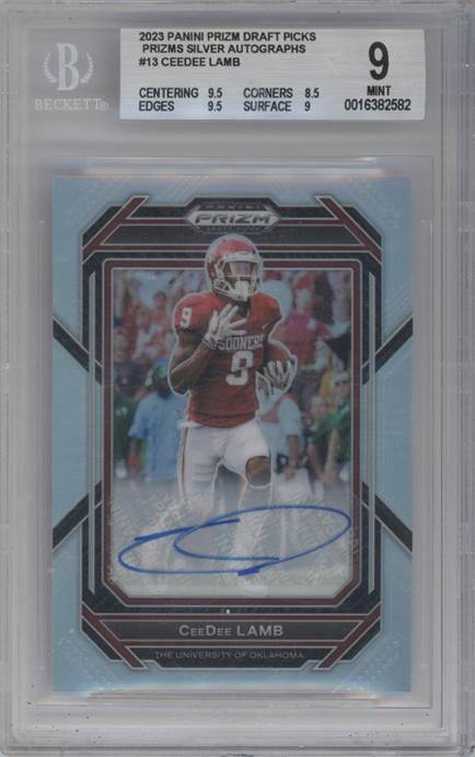 CeeDee Lamb 2023 Panini Prizm Draft Picks #13 Prizms Silver Autographs BGS 9