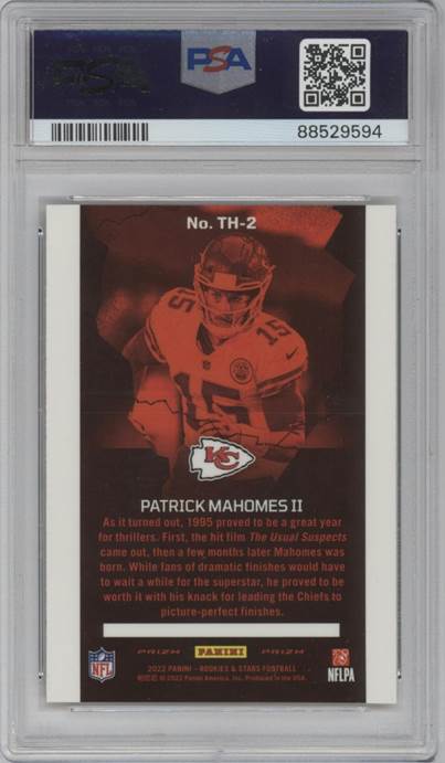 Patrick Mahomes II 2022 Panini Rookies & Stars #TH-2 Thrillers Red Plaid PSA 10