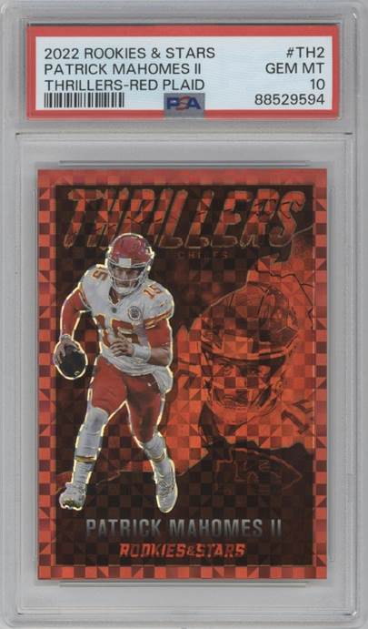 Patrick Mahomes II 2022 Panini Rookies & Stars #TH-2 Thrillers Red Plaid PSA 10