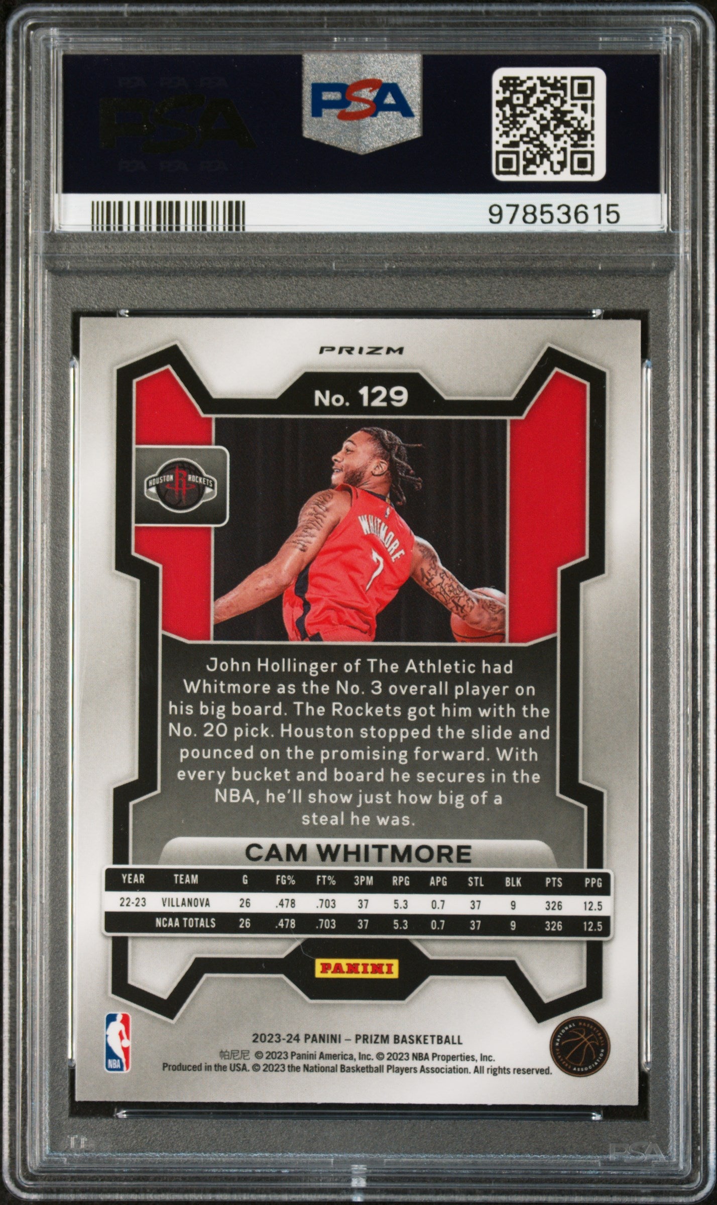 Cam Whitmore 2023 Panini Prizm #129 Fast Break PSA 9