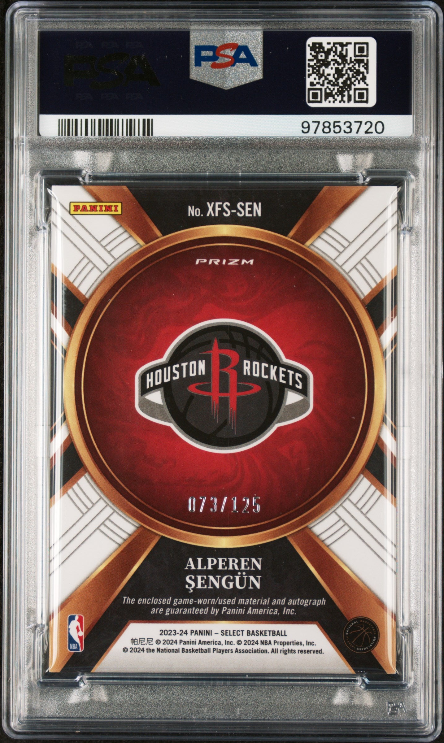 Alperen Sengun 2023 Panini Select X-Factor Relic Auto #XFSSEN Mem Signature