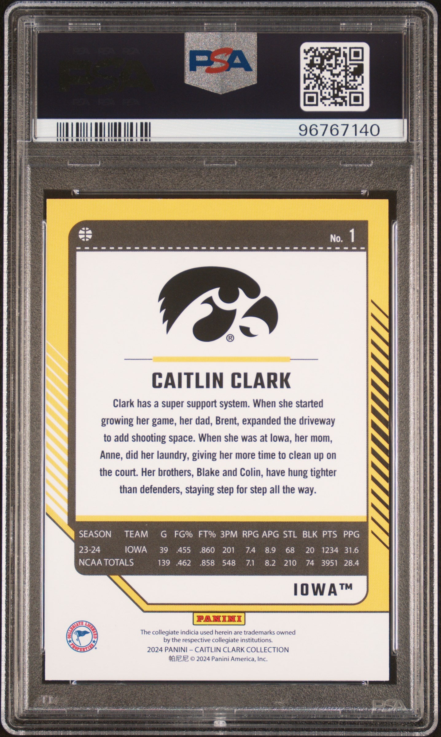 Caitlin Clark 2024 Panini Collection #1 Caitlin Clark Floating Hearts PSA 10