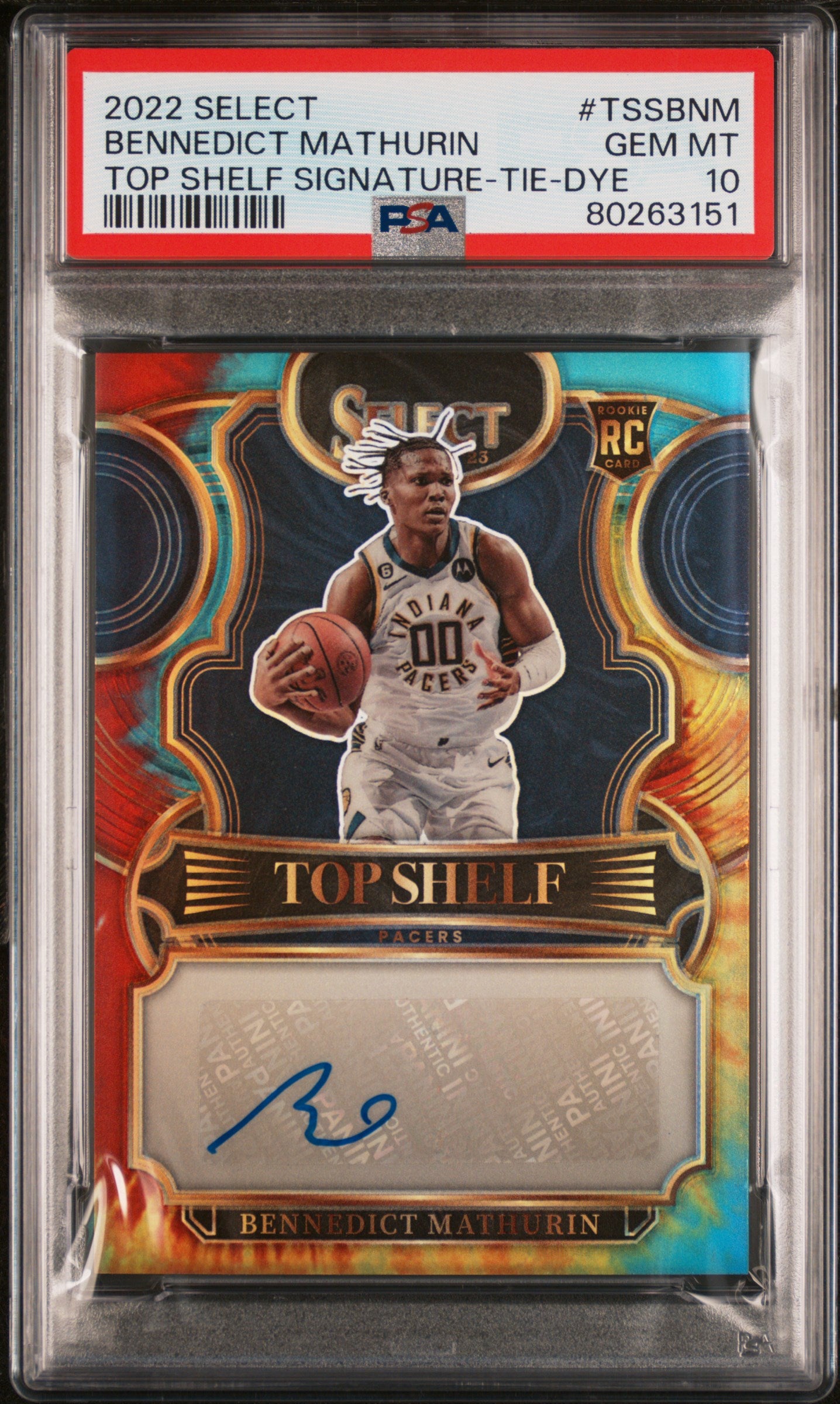 Bennedict Mathurin 2022 Panini Select Top Shelf Auto #TSSBNM Tie-Dye PSA 10