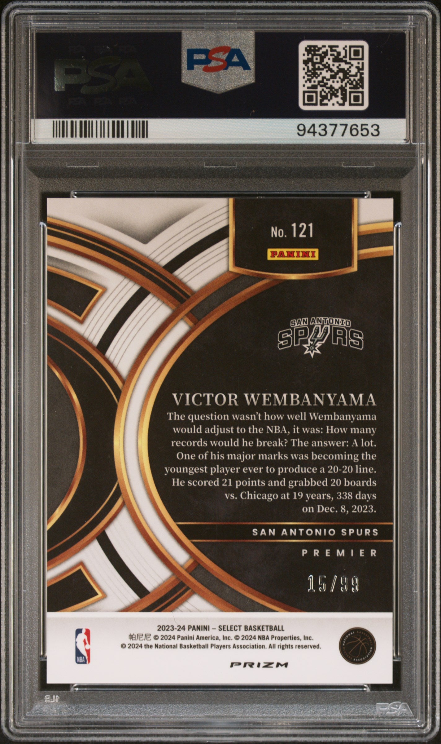 Victor Wembanyama 2023 Panini Select #121 Light Blue Disco PSA 10