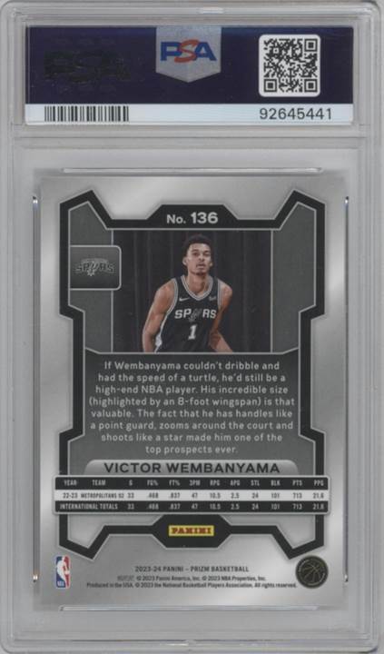 Victor Wembanyama 2023-24 Panini Prizm #136 Prizms Silver PSA 10