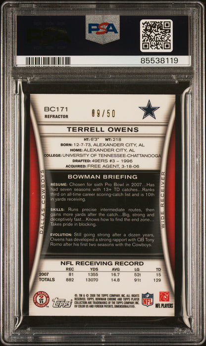 2008 Bowman Chrome #BC171 Terrell Owens Gold PSA 9