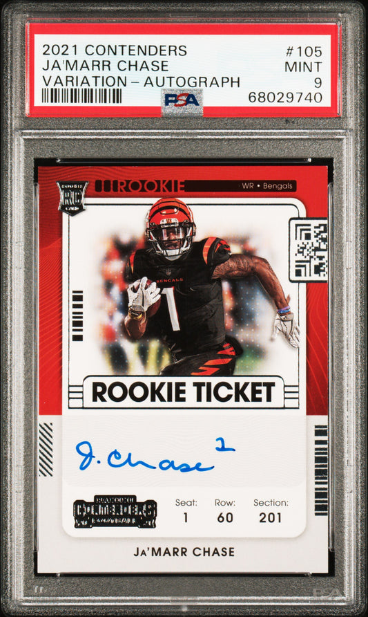 2021 Panini Contenders #105 Ja'Marr Chase Variation-Autograph PSA 9